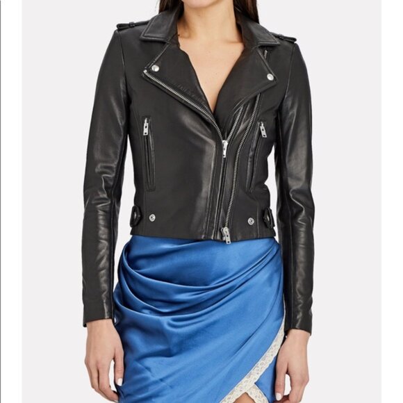 IRO Dylan Black Leather Biker Jacket - Picture 1 of 8